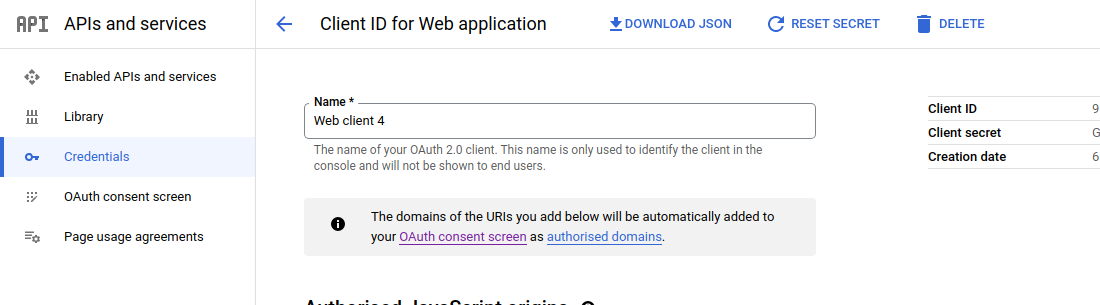 Google Console OAuth Client
